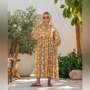 Yellow cotton Midi Dress